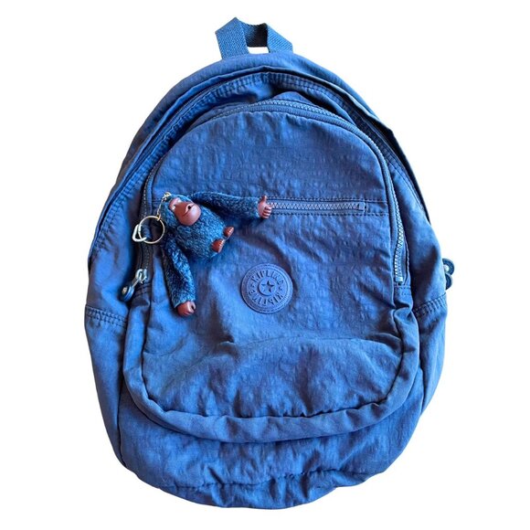 Kipling Challenger Medium Backpack With Furry Monkey Key Ring, Blue - Picture 1 of 11